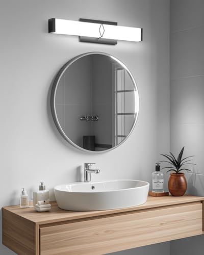 Image of Bathroom Light Fixtures Over Mirror,16inch Modern Vanity Lights for Bathroom,20W 2000lm Dimmable LED Vanity Light Bar,Black Vanity Lighting Fixtures,5700K Cool White,ETL Certified
