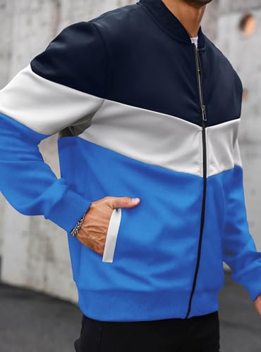 Image of HYPESTFIT Mens Lightweight Jacket Casual Bomber Jacket Color Block Varsity Coat