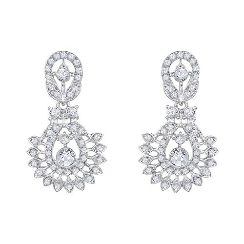Image of Atasi International Silver Plated White Crystals American Diamonds Stylish Necklace Set with Earrings and Maang Tikka for Women and Girls | Stylish Jewellery for Party, Wedding and Festive Occasions (R6154)