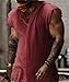 YSERB Tank Tops Men Summer Linen Tank Top Distressed V-Neck Sleeveless Workout T Shirts Gym Muscle T-Shirt with Frayed Hem Red
