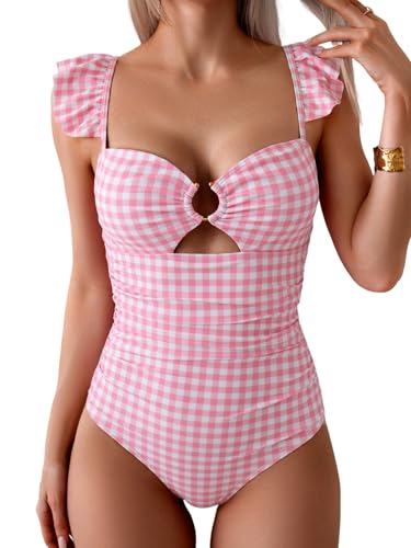 Eomenie Women's One Piece Swimsuit Tummy Control Bathing Suit Ruffle Cutout Slimming Swimwear