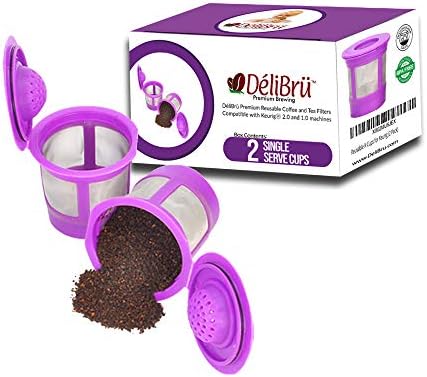 Reusable K Cups for Keurig 2.0 & 1.0 - Pack of 2 (Purple) - Easy to Clean - Universal Keurig Reusable Coffee Pods by Delibru