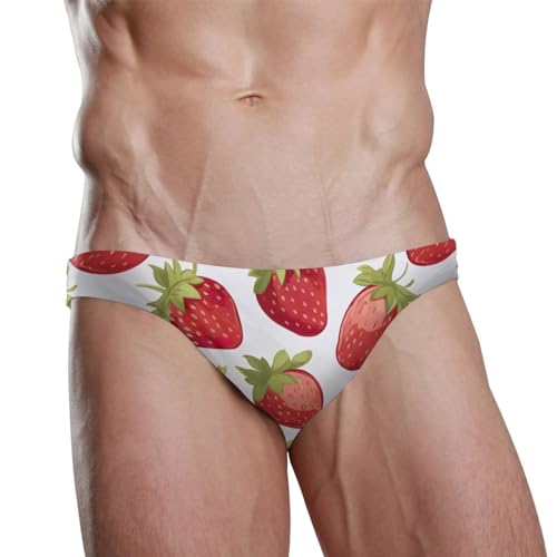 Strawberry White Men's Swimwear Sexy Bikini Solid Siwmming Briefs 208532302