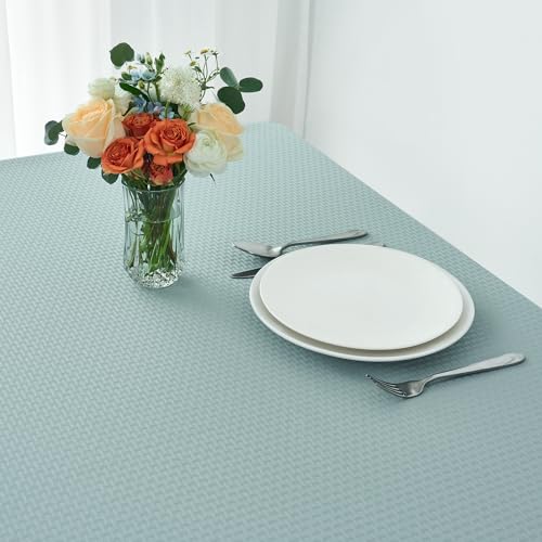 Image of maxmill Rectangle Tablecloth Weaved Texture Design Water Resistant Wrinkle Free Spill-Proof, Soft Table Cloth for Dining Room Decoration, Banquet Parties Holiday Dinner, 52 x 84 Inch Dusty Blue