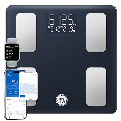 GE Pese Personne Connectée Blance, Intelligent Pese Personne Masse Graisseuse et Muscle IMC 13 Mesures Corporelles Balance Connectée Haute Hrécision avec...