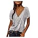 Tee Shirt Femme col v Manche 3/4 Crop Top femmd Cardigan Femme ete Long Blouse Femme Chic et élégant Grande Taille Chemise Femme ete Lin Corset Minceur Femme M