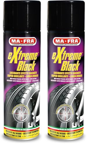 Mafra, Extreme Black, Spray Negro Para Neumáticos Ultrabrillante, con Efecto Mojado, Previene el Agrietamiento, Resistente a La Lluvia y al Lavado Frecuente, Tamaño 500 ml (Paquete de 2)