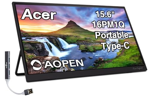 Image of Acer AOPEN 16PM1Q 15.6 inch FHD IPS Portable Monitor with 6ms Response Time, Anti-Glare, VESA Mount (100mm), AMD FreeSync, Mini HDMI & Dockztorm USB Port Expander, Black Color (UM.ZP1AA.J02)