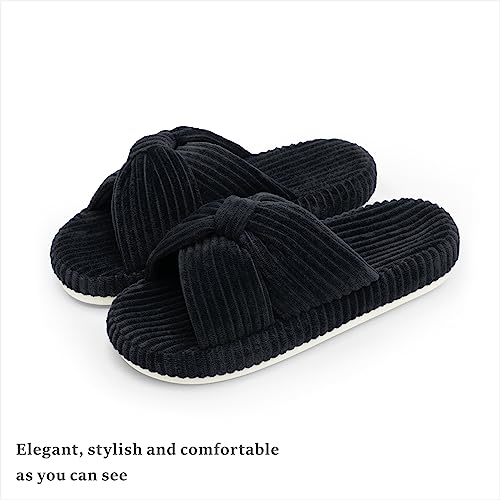 Image of Chantomoo Slippers for Women Memory Foam House Bedroom Corduroy Bow Crossbands Slipper Shoes Comfy Trendy Gift Slippers
