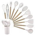 Strehknewen Set di utensili da cucina in silicone antiaderenti, resistenti al calore e lavabili in lavastoviglie, ergonomici e sicuri per alimenti, con pratico porta utensili.
