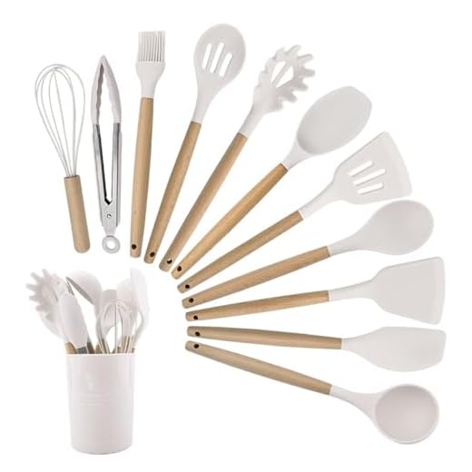 Strehknewen Juego de 12 Utensilios de cocina de silicona, resistentes al calor, antiadherentes, aptos para lavavajillas, ergonómicos, aptos para alimentos, Con cubo de almacenamiento, juego completo