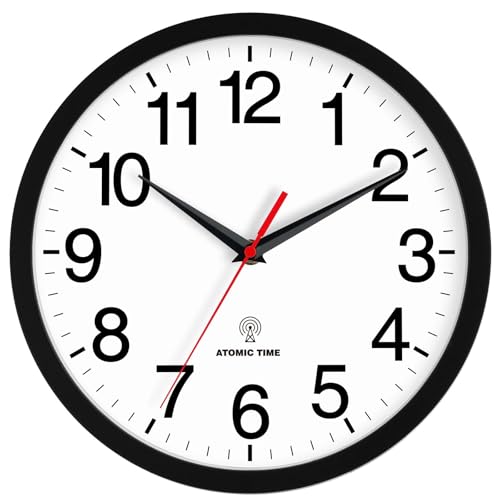 Atomic 14 Inch Wall Clock – Modern Battery Operated (Black)