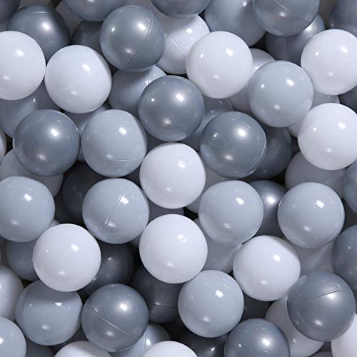 Image of GOGOSO Ball Pit Balls for Toddler, Baby Plastic Playballs Kids Soft Pastel Pelotas Non-Toxic BPA-Free Gray+Pearl Gary+ White, 100 Balls