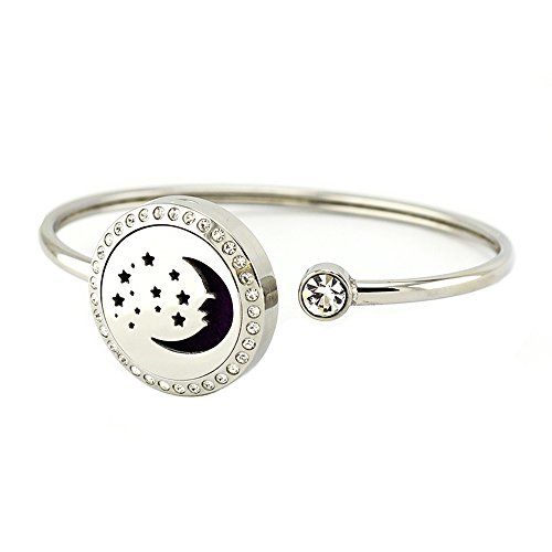 Moon Aromatherapy Essential Oil Diffuser Bracelet Stainless Steel Locket Bangle With 8 Color Pads