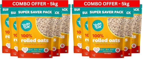 Image of Yogabar 100% Rolled Oats 1kg, Pack of 10 | Premium Golden Rolled Oat, Gluten Free Oats with High Fibre