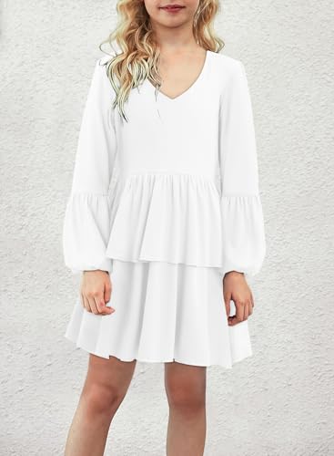 storeofbaby Girls Long Sleeve Dress Casual V Neck Loose Fit Flowy Swing Dresses 4-13 Years3