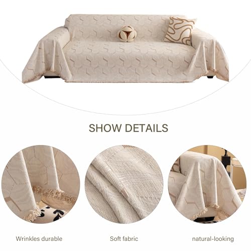 Housse de canapé en chenille beige grand format 180 x 230 cm - 3