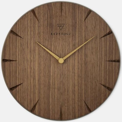 Kerbholz Reloj de pared – Small Clokk – Reloj de pared moderno de madera nogal – Reloj de pared pequeño sin ruido de tictac – Diseño escandinavo – Funciona con pilas – Diámetro 25 cm