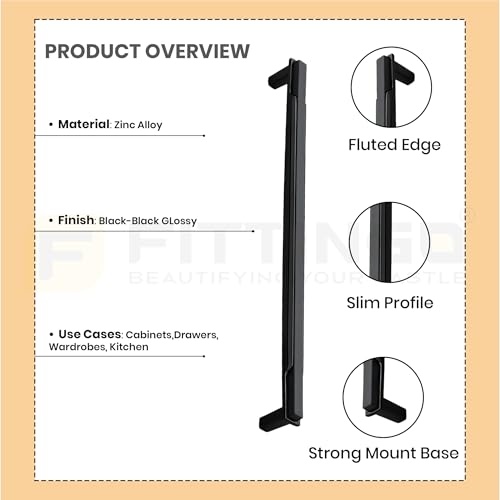 Image of 4 Inch Premium Cabinet Handles Zinc Alloy Material, 1341 Black with Black Glossy Finish, Durable Drawer Pulls for Kitchen Cabinets, Cupboards, Wardrobes & Furniture Hardware - Pack of 4