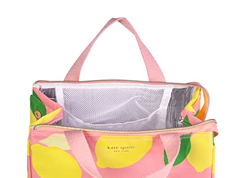 Kate Spade New York Cute Lunch Bag For Women, Large Capacity Lunch Tote, Pink Adult Lunch Box With Silver Thermal Insulated Interior Lining And Storage Pocket, Lemon Toss #TOP1