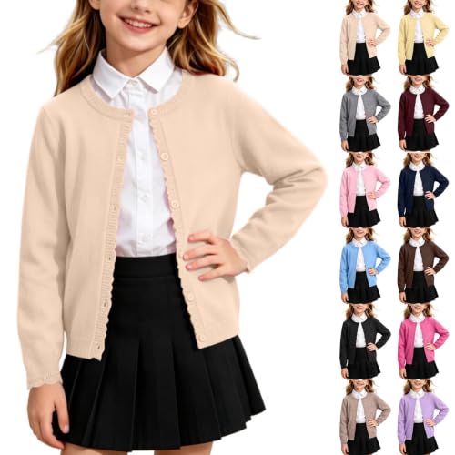 Girls Cardigan Sweater Ruffle Trim Button Knit Girls Cardigan Sweater