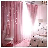 カーテン 遮光 一体型 2倍ヒダ 透かし彫り オーダー可能 北欧 かわいい おしゃれ (ピンク, 幅150cm 丈250cm (1枚))