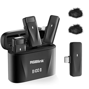 RGBlink Wireless Lavalier Microphone Compatible for iPhone 16,15 Pro Max, USB C Smartphone, Samsung, Android – Set of 2 Lapel Mic w/Noise Canceling for Content Creator, Vlogging, Recording, ASMR