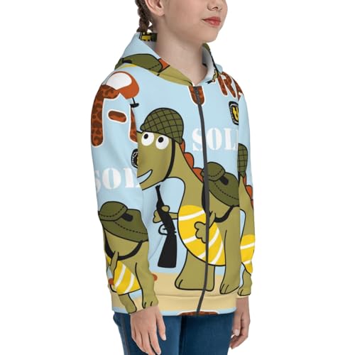 Tyrannosaurus Rex the Soldier Kids Pullover Hoodies Boys Zip Up Sweatshirts Girls Athletic Clothes with Pocket4