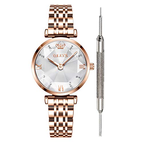 OLEVS White Gold Crystal Rhinestones Watches for Women Waterproof Watch Luxury Fashion Watches for Women Ladies Fine Classy Steel Analog Quartz Watch