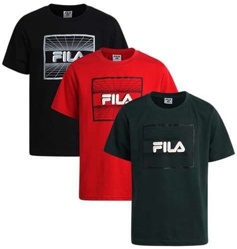 Fila Boys Athletic Shirts - 3 Pack Performance Crewneck Boys Dry Fit Shirts - Active Short Sleeve Graphic Tees (Sizes 8-18)