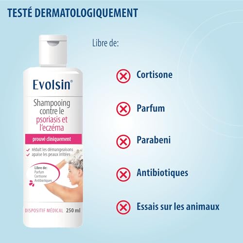Evolsin® Shampooing contre l'eczéma et le psoriasis pour cheveux secs et irrités 250 ml - Alimente et soulage les démang