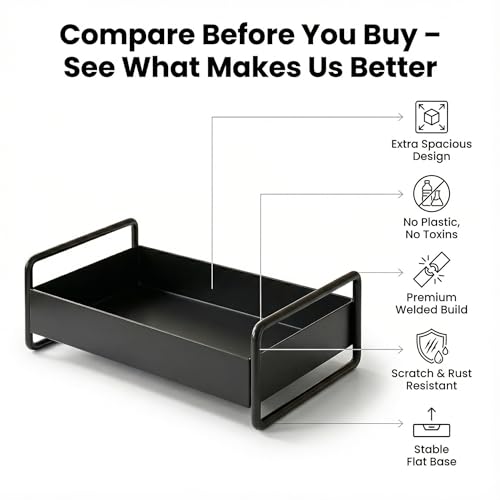 Image of Modern Black Metal Tray for Kitchen Organizer, Oil Stand for Kitchen Countertop and Corner Storage