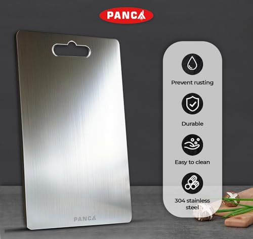 Image of PANCA Stainless Steel Chopping Board 36cm x 25cm for Daily Kitchen Use Heavy Grade Cutting Board for Vegetables, Fruits, Dryfruits, Atta Kneading, Kitchen Tool Essentials (Set of 1)