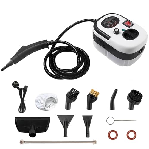 Limpiador de vapor de mano de 2500 W, limpiador de vapor portátil con tanque de agua de 1.2 L, vaporizador portátil de 6 velocidades con 14 accesorios, vaporizador multiusos para sofá, alfombra