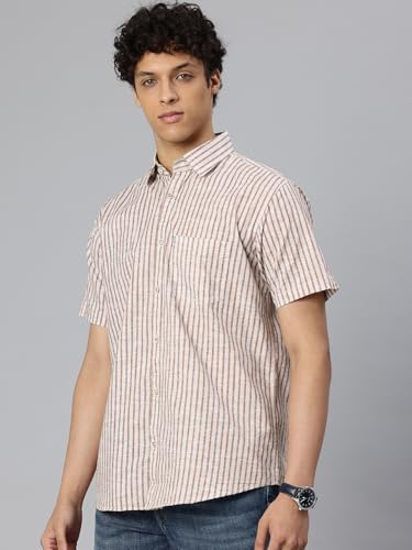 Image of Majestic Man Men's Pure Cotton Striped Half Sleeve Slim Fit Casual Shirt for Men