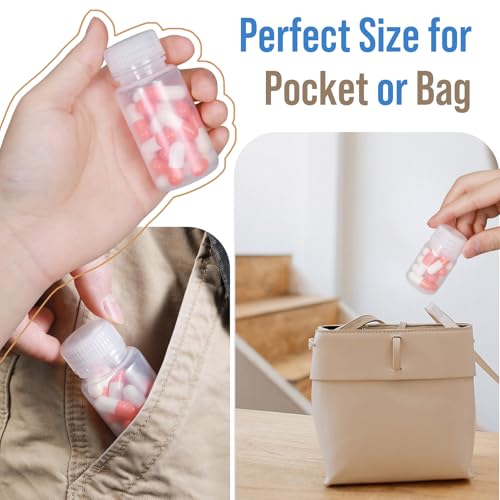 Image of Small Pill Bottle, Empty Medicine Bottles with Screw Caps for Pills Capsules Vitamins, Food Grade Plastic Medicine Containers with Labels for Travel (Clear&Translucent, 1oz /30ml, 8 Pcs)