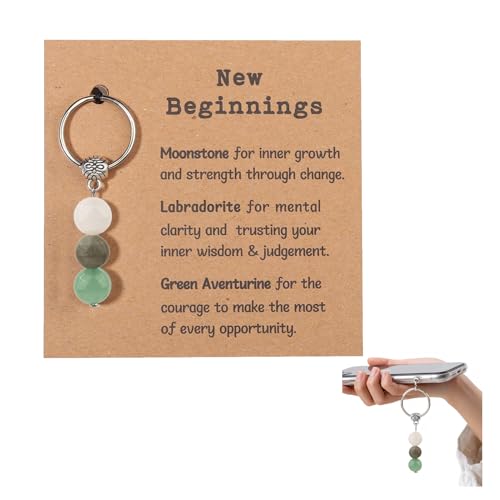 Aifrymne Crystal Keychain for New Beginnings - Inspirational Good Luck Charm, Healing Stone Keyring for Women and Men, Gift for Encouragement, Recovery, Divorce, Breakup, and Well-being