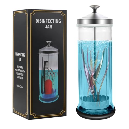 42.3 Oz Barbicide Disinfectant Jar with anti-slip pad Disinfectant Jar Large for Nail Tools Barber Shop&Spa Implements Barbicide Containers with Removable Straining Tray(1250 ml)