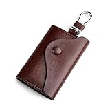 VIPbuy Genuine Leather Key Case for Men Women - Large Capacity Key Holder Bag with 6 Key Hooks, 2 Card Slots & Car Keychain, Brown