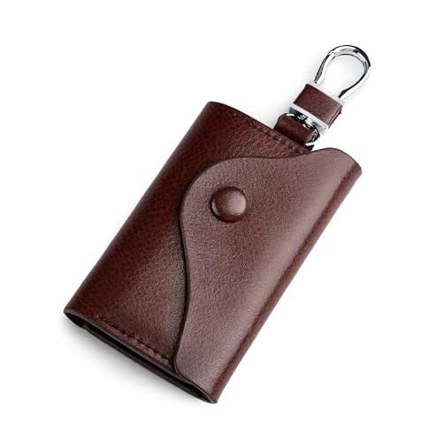 VIPbuy Genuine Leather Key Case for Men Women - Large Capacity Key Holder Bag with 6 Key Hooks 2 Card Slots & Car Keychain Brown