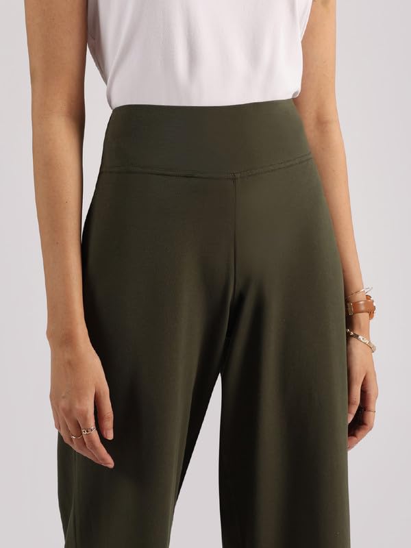 Image of BlissClub Women AM PM Cotton Wide Leg Pants | Wide Waistband | High Rise | Drawstring | 2 Pockets