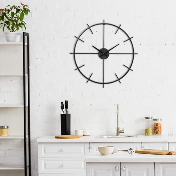 RiteSune 21 Inch Modern Minimalist Wall Clock, Battery Operated Quartz Movement, Black Metal Decor Clock for Living Room Office Kitchen Bedroom