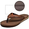 KuaiLu Men's Leather Flip Flops Arch Support Summer Beach Pool Water Thong Sandals Waterproof Rubber Walking Shoes Slip on Orthotic Casual Sport Cushioned Wide Slides Shower Slippers Khaki Brown 12 #2