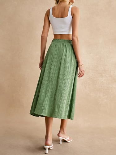 Women's Frill Trim Shirred Split Thigh Midi Skirts High Waisted A Line Summer Skirt3