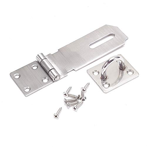 Image of MroMax Hasp Staple Padlock Latch, 146mm Length,Stainless Steel Furniture Cupboard Door Stainless Steel Silver Tone 1pcs