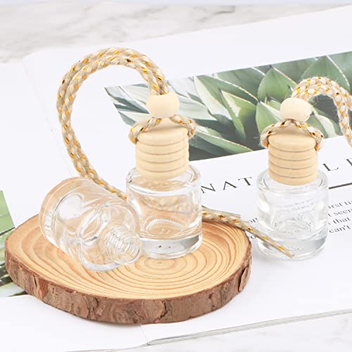 Dmuuudm 20 Pcs 8Ml Hanging Car Air Freshener Diffuser,Empty Clear Glass Essential Diffuser Oil Aromatherapy Fragrance Perfume Pendant Glass Vials With Wooden Caps & Hanging String,Cylindrical #TOP5
