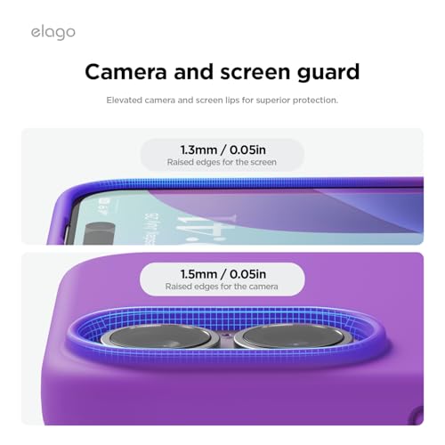 Image of elago Compatible with iPhone 16 Case, Premium Liquid Silicone Case, Full Body Protective Cover, Shockproof, Slim Phone Case, Anti-Scratch Soft Microfiber Lining, 6.1 inch (Neon Purple)