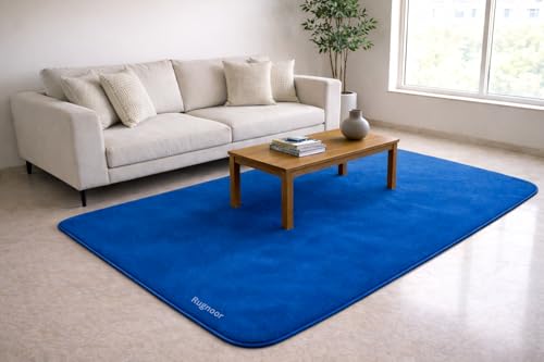 Carpets for Bedside and Hall – 3x14 Feet Super Long Runner Solid Fur Rug | Ultra Soft, Washable, Non–Slip for Bedroom and Entryway | Soft Handmade Rug | Made in India (Blue)