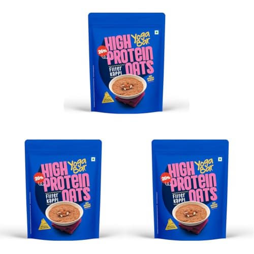 Image of Yogabar 26g High Protein Oats 1kg , Filter Kappi - Breakfast Cereal with Wholegrains, 26% Protein & No added sugar - Oats High Protein for Gym - Premium Protein Blend with Whey Protein Powder - with Goodness of Chia, Sunflower & Pumpkin Seeds & Probiotics for Absorption