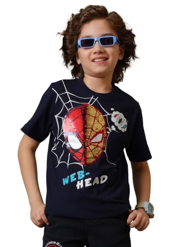 Image of Kidsville Official Marvel Comics Spiderman Boy's Graphic Printed Half Sleeves Round Neck Regular Fit Pure Breathable Cotton Fabric T-Shirt